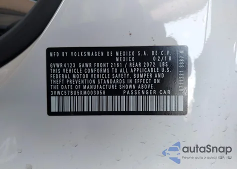 2019 Volkswagen Jetta 1.4T R-Line/1.4T S/1.4T Se from USA, damaged, VIN 3VWC57BU5KM003058
